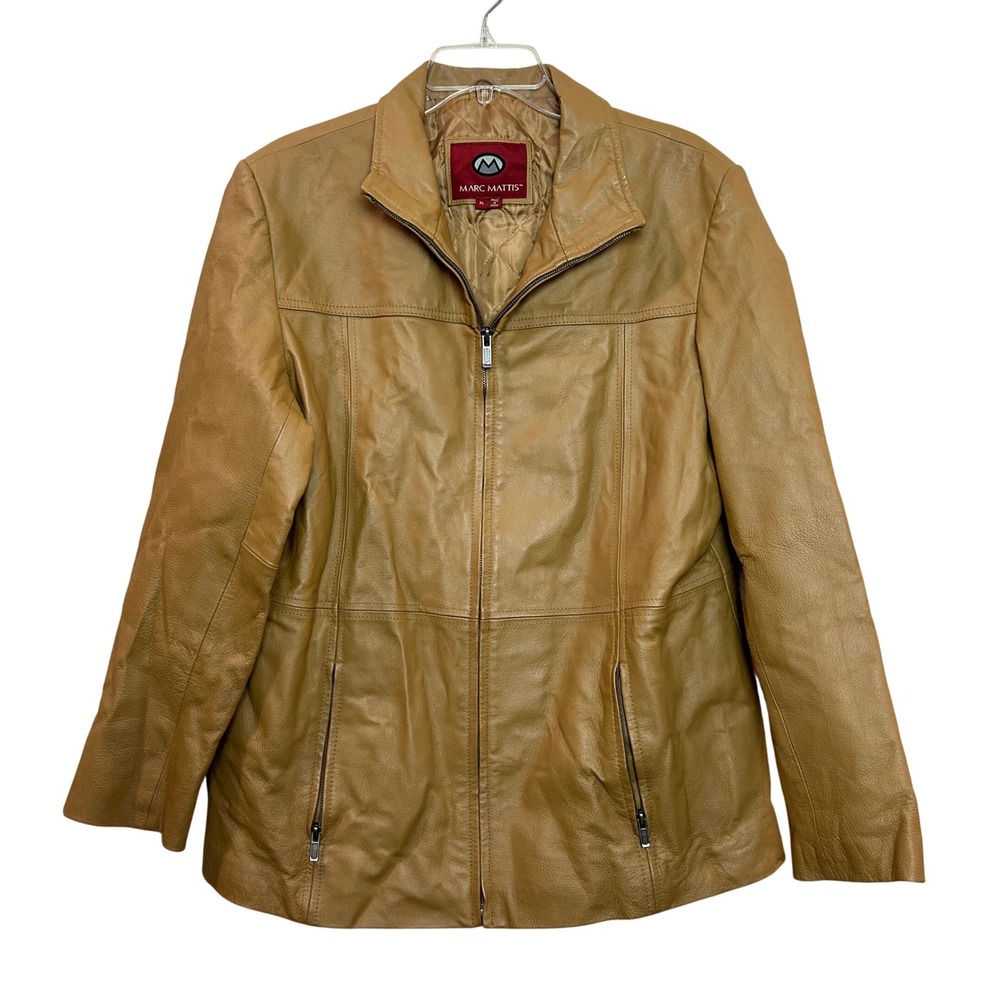 Marc Mattis Leather Jacket Womens XL Caramel Tan Full Zip  Moto Coat Neutral